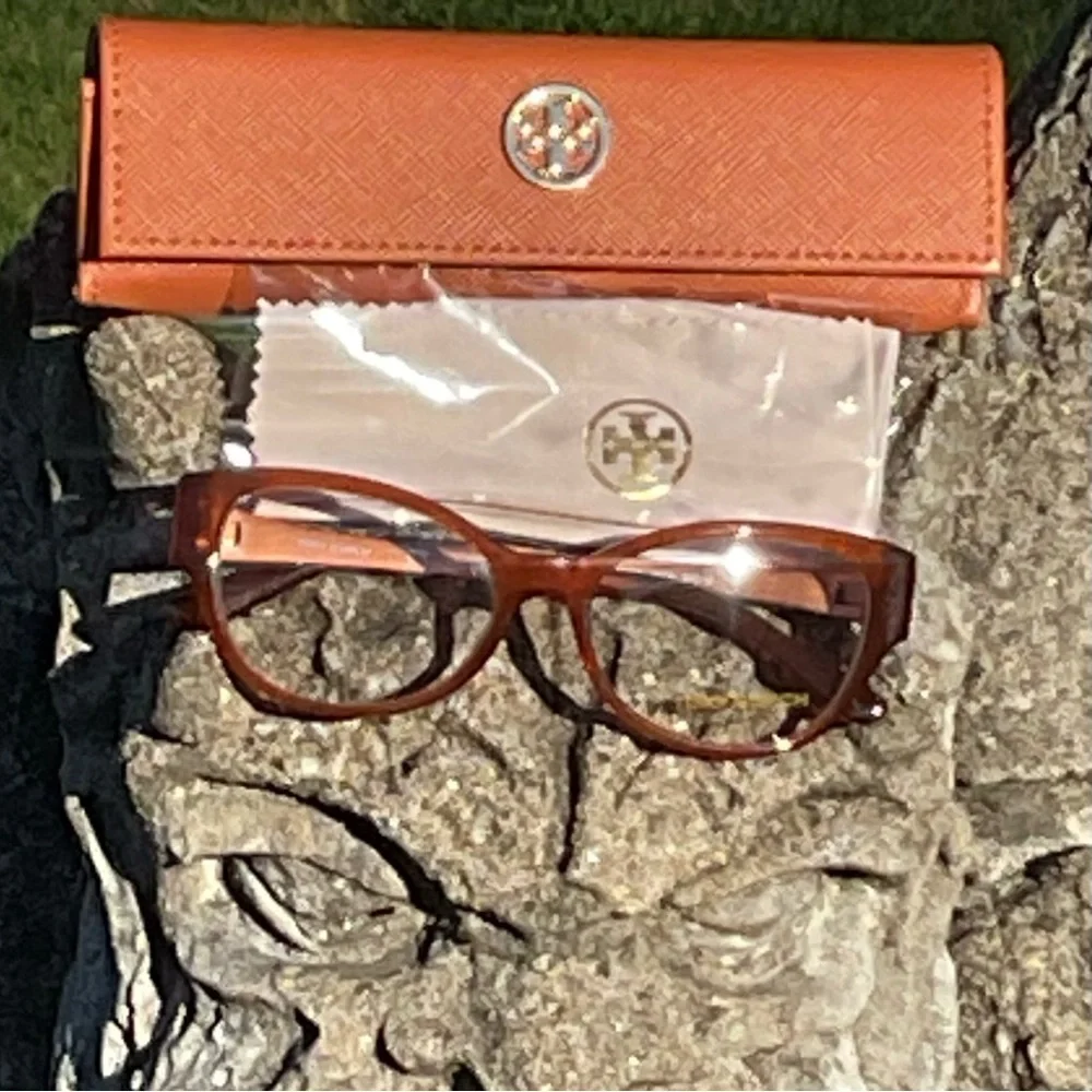 Tory Burch Cat Eye Glasses Amber Copper Clear Lens Chic Designer Frames